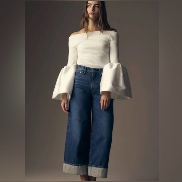 rag & bone Dark Blue Wide-Leg Cropped Jeans - Picture 3 of 5